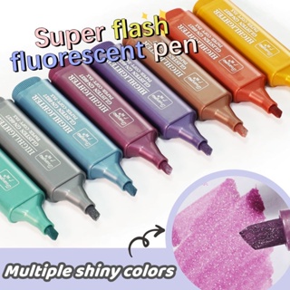 ปากกามาร์กเกอร์ไฮไลท์ ปลายเฉียง แบบนิ่ม สีเมทัลลิก 8 สี สําหรับนักเรียน