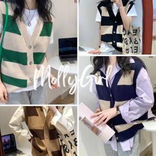 mollygirl เสื้อกั๊กเสื้อวินเทจ สีโทนเรียบ เสื้อวินเทจ เสื้อแฟชั่นผญ M0605#