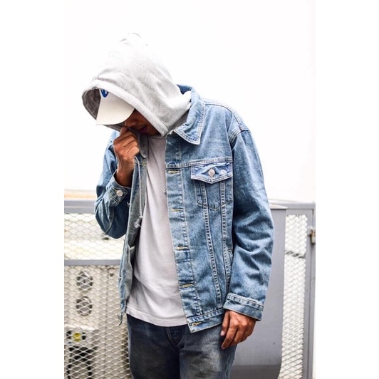 Jacket jeans Ahsara jeans 15ozแจ้คเก็ตยีนสฟอกสีซีดมีฮูด,ฮูดสามาถถอดออกได้