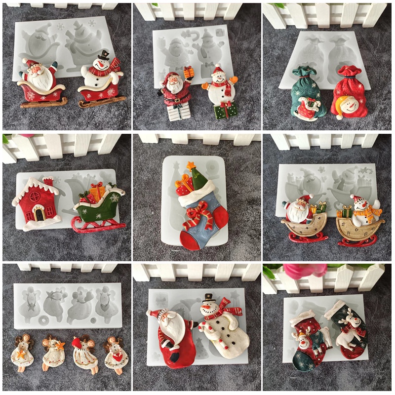 คริสต์มาส Santa ถุงเท้า Snowman ซิลิโคน Candy Craft Moulds เรซิ่นเครื่องมือ Cupcake เบเกอรี่ Moulds Fondant เค้กตกแต่งเครื่องมือ