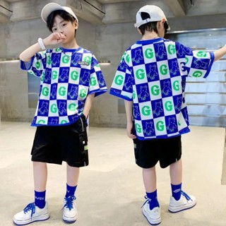 COCO.kid🌐เด็กเสื้อผ้าฤดูร้อนชายชุดแขนสั้น 2022 ใหม่วัยกลางคนเด็กฤดูร้อนชายเสื้อยืดกางเกงขาสั้นชุด 2 ชิ้น