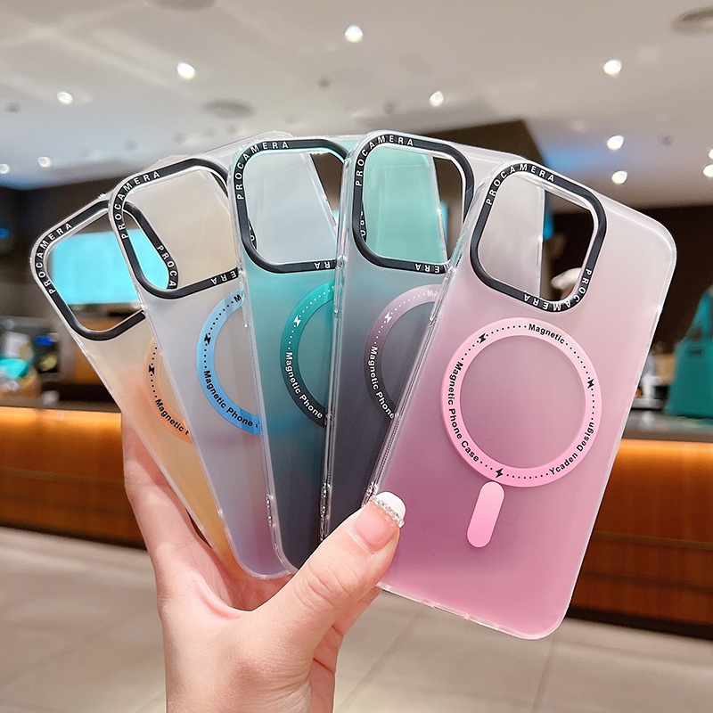 เคสโทรศัพท์กันกระแทกแบบชาร์จไร้สายแม่เหล็กแบบไล่เฉดสีสำหรับ iPhone 16 15 14 13 12 Pro Max iPhone 11 เคสใสสำหรับโทรศัพท์