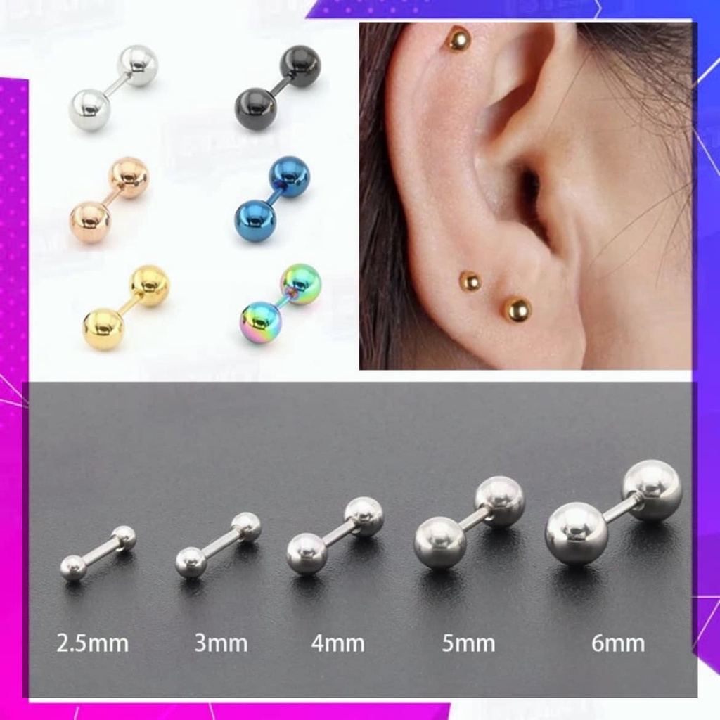 ⚡ จิวหู barbell piercing  ต่างหูแฟชั่น ต่างหูผู้ชาย จิวหูเกาหลี วัสดุทำจากstainless steel มีขนาดตั้ง