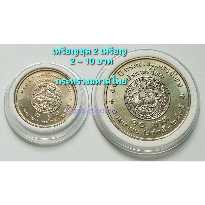 เหรียญชุด 2 บาท ~ 10 บาท *(ชุด 2 เหรียญ)* 100 ปี กระทรวงมหาดไทย พ.ศ.2535 *ไม่ผ่านใช้*