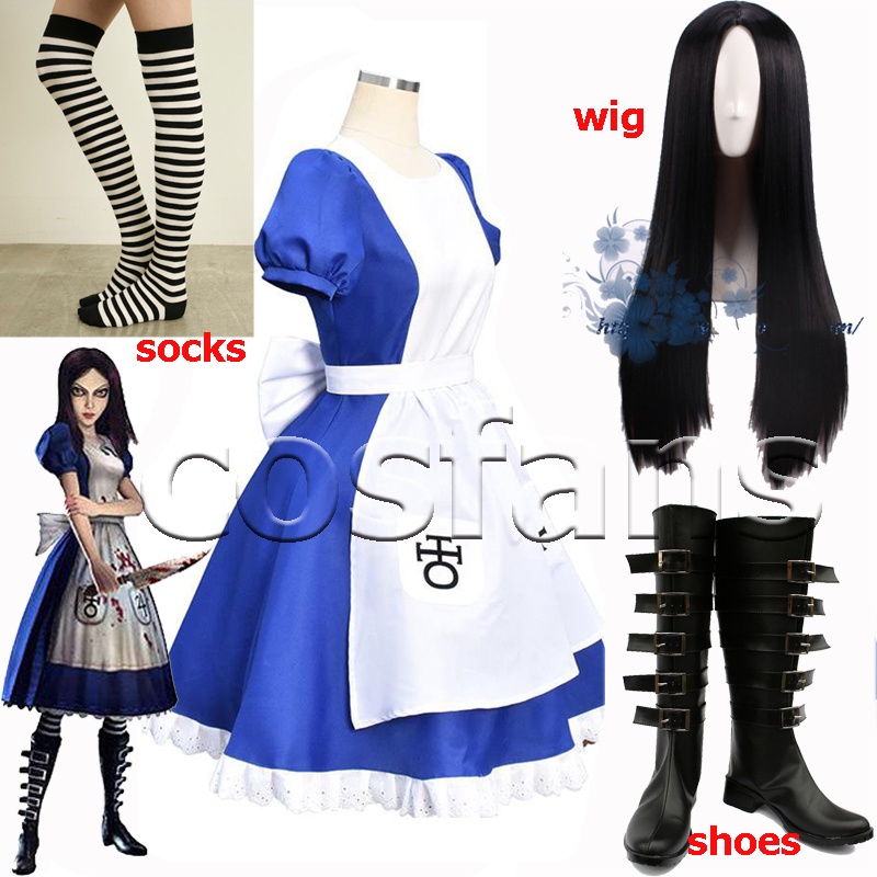 Game Alice Madness Returns Cosplay Costume Princess Dress Maid Dress Made Halloween Party Maid Dress Apron Wig For Women #0