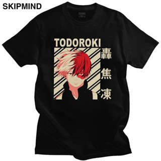 เสื้อยืด cotton คลาสสิก Boku ไม่มีฮีโร่ Academia เสื้อยืดผู้ชายแขนสั้นฤดูร้อน Shoto Todoroki Tshirt ลูกเรือคอบางพอดีเสื้