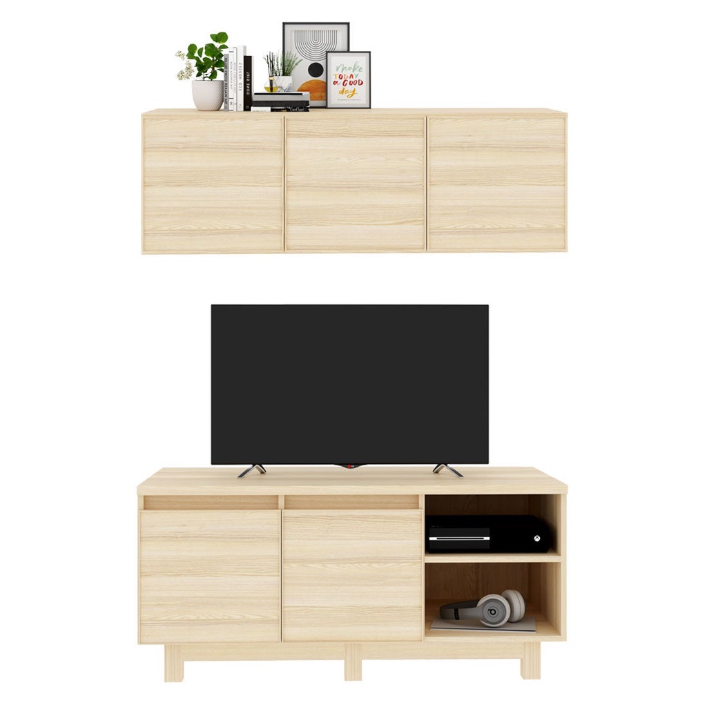 SB Design Square ชุดวางทีวี ขนาด 120 ซม. รุ่น Hakone พร้อมกล่องแขวน สีโอ๊คอ่อน แบรนด์ KONCEPT FURNITURE