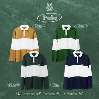 Highschool - PLB0147 เสื้อโปโลแขนยาวทรงโอเวอร์ไซส์ คัตติ้งผ้า ลาย