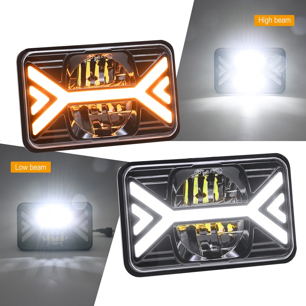 LED Projector Headlight Bulb 5X7 Inch DRL with H4 Harness for Chevrolet Jeep Trucks 4x4 Off road Tra