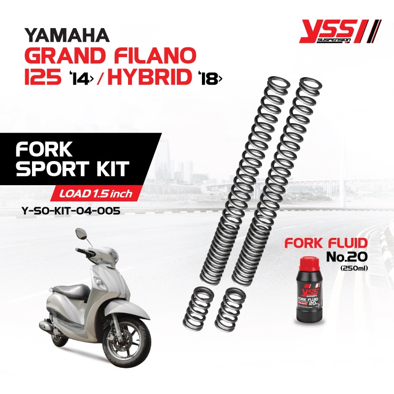 YSS ชุดอัพเกรดโช๊คหน้า GRAND FILANO 125 ปี 2014 - ปัจจุบัน โหลด 1.5 นิ้ว ชุดโหลดโช๊คหน้า FORK SPORT KIT