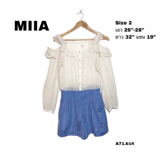 MIIA size 2 woman จั๊มสูทขาสั้น เอว 26-28 ซีทรู แขนมุข กางเกงผ้าเงานิดๆสวยเจ้าหญิง A71