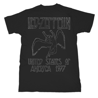 เสื้อยืดผ้าฝ้ายพิมพ์ลายแฟชั่น เสื้อยืด ลาย Led Zeppelin USA Tour 77