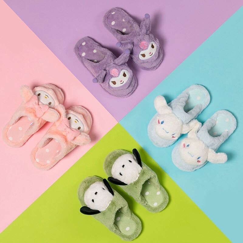 (pre-order พร้อมส่งบางแบบ) รองเท้าแตะในบ้าน สลิปเปอร์ miniso sanrio คุโรมิ มายเม ชินนาม่อน โปเชโกะ