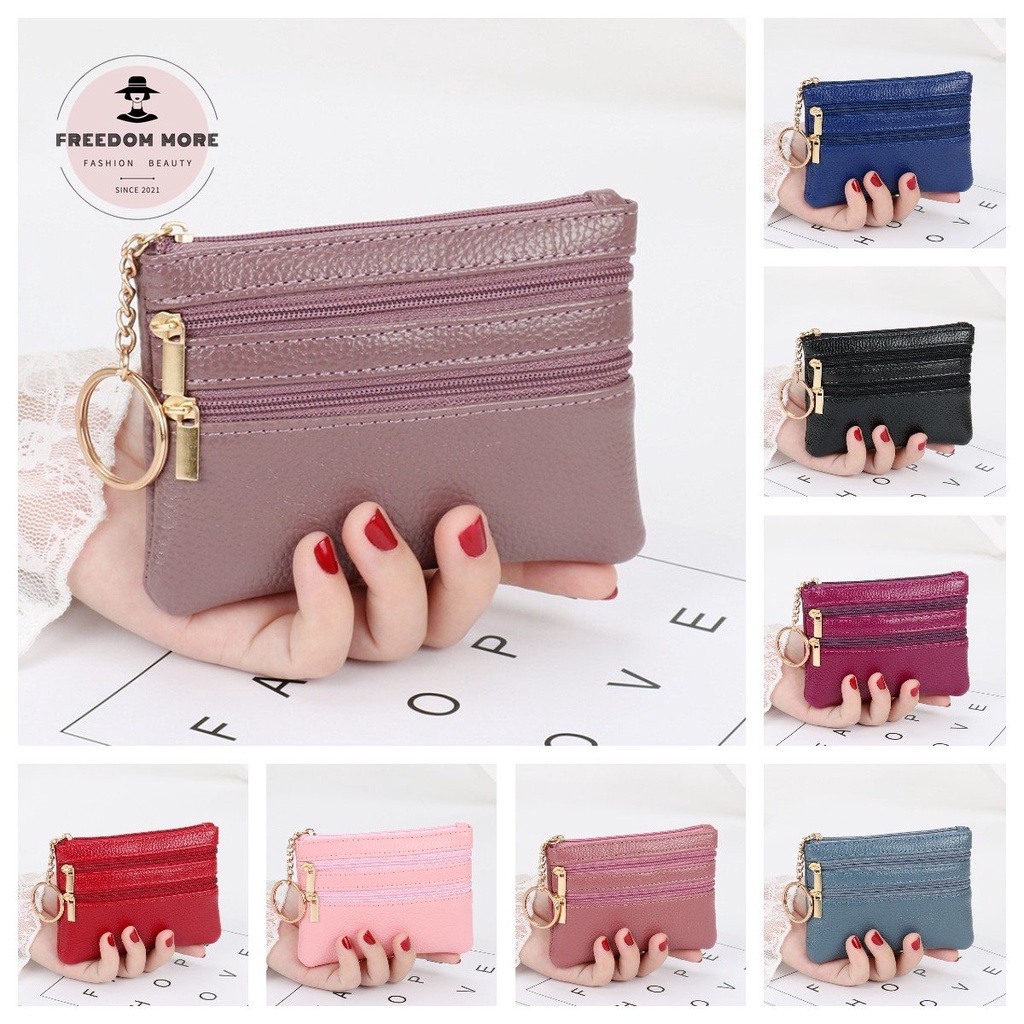 กระเป๋าสตางค์ หนัง PU ใบสั้น แต่งซิป ขนาดเล็ก สามารถใส่บัตรประจําตัวประชาชน บัตรเครดิต บัตรประจําตัวประชาชน สําหรับสตรี