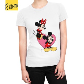 เสื้อขาว สุขสันต์วันวาเลนไทน์คู่ Disneyy มิกกี้มินิเสื้อยืดผู้หญิงผ้าฝ้ายเสื้อยืดแขนสั้นเสื้อ Tees O คอผ้าหญิง