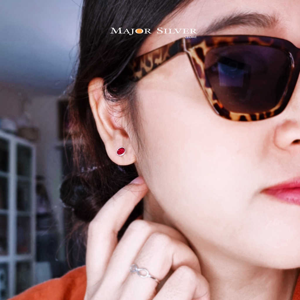 กลม6มิล ติดพลอย / ต่างหูเงินแท้92.5% ต่างหูน่ารักๆ รูปที่ 2