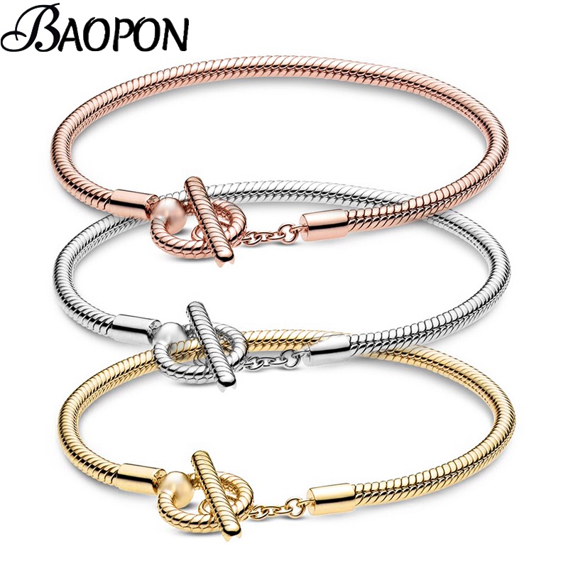 Baopon สร้อยข้อมือโซ่งู รูปตัว T 3 มม. ของขวัญพิเศษ แฟชั่นสําหรับผู้หญิง และผู้ชาย