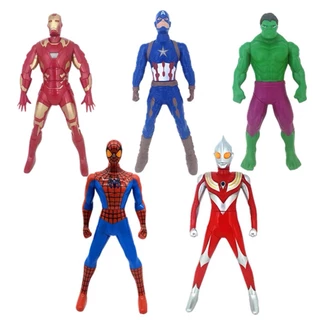 ของเล่น Avengers Spiderman Hulk อุลตร้าแมน ที่กดด้วยมืออย่างสนุกสนาน ฟิกเกอร์แอคชั่นซูเปอร์ฮีโร่หมุนได้ 360°