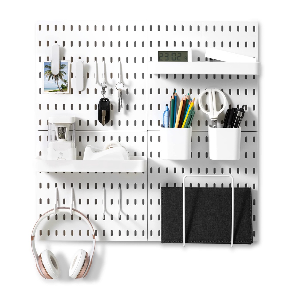 Pegboard Combination Kit 20 Accessories Shelf Storage bins Hook Brackets Clips No Punching for Garag
