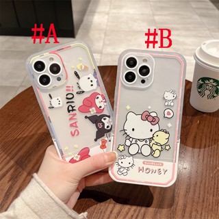 เคสซิลิโคน สำหรับ ไอโฟน Clear Case iPhone 14 Pro Max 14 Plus iPhone 13 Pro Max iPhone 12 Pro Max iPhone 11 Pro Max Cute Cartoon เฮลโล คิตตี้ Hello Kitty &amp; ข้าวดํา Kuromi Holder Design Silicone Case