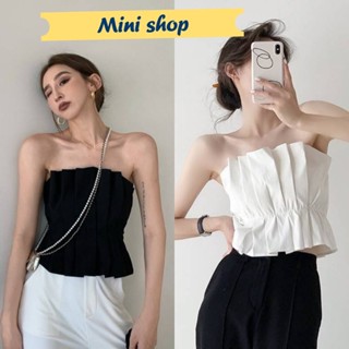 Mini shop🌸พร้อมส่ง🌸(D17) เสื้อเกาะอก สีขาวดำ ใส่สบาย สไตส์เกากลีมาก โคเรียสุด