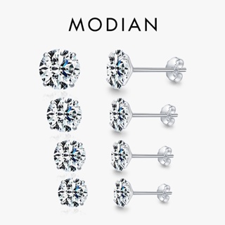 Modian Sparkling ต่างหูสตั๊ด เงินแท้ 925 ประดับเพทาย ทรงกลม 4 มม. 5 มม. 6 มม. 7 มม. สําหรับผู้หญิง งานแต่งงาน