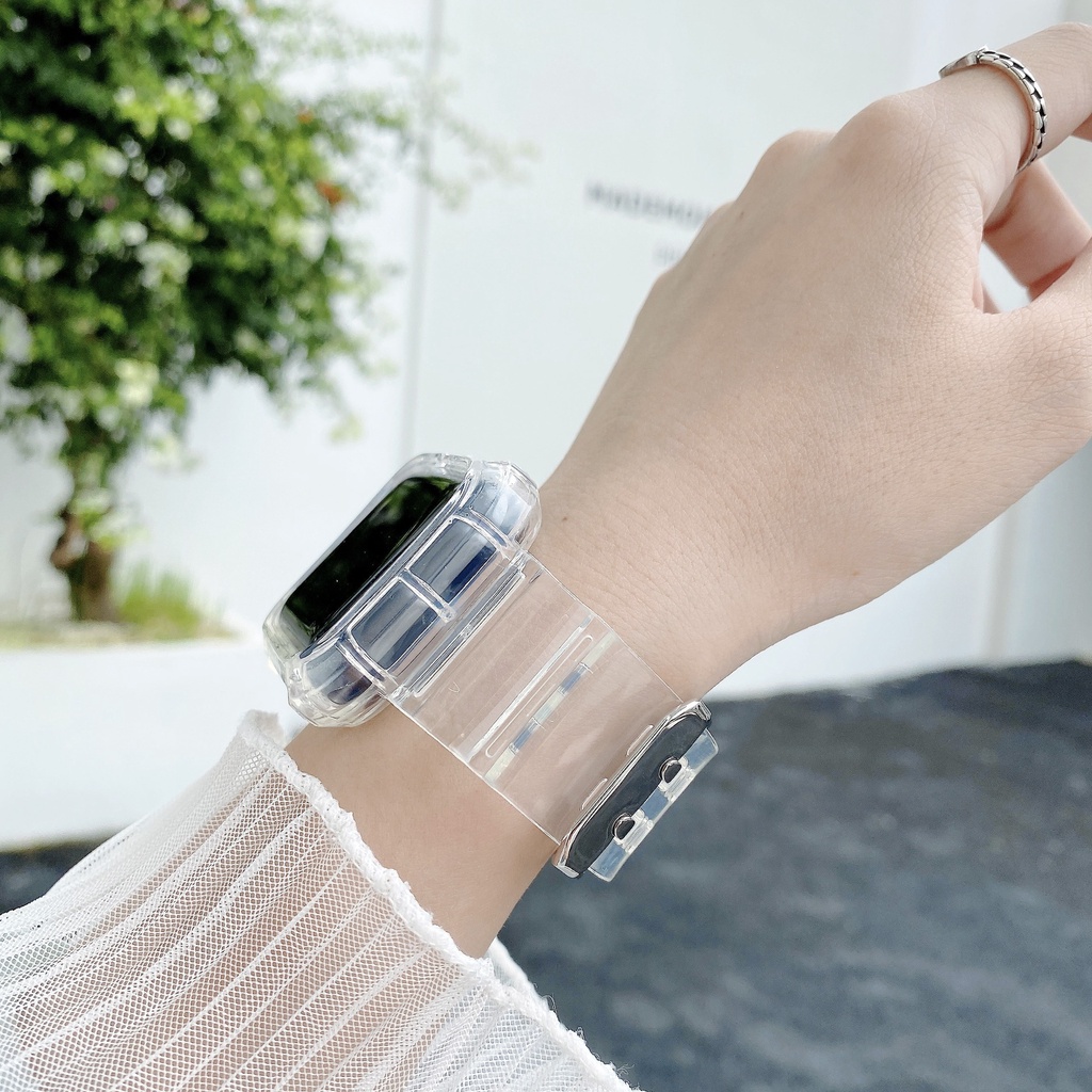 iWatch 10 9 8 7 6 SE 5 4 3 2 1 ultra 49mm สายและเคส ขนาด38mm40mm42mm44mm41mm45mm46mm สายนาฬิกาข้อมือ ซิลิโคนนิ่ม แบบใส