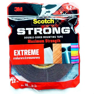 3m เทปแรงยึดสูง สีดำ Scotch Strong Extreme Double-Sided Mounting กว้าง 12 มม. x10เมตร