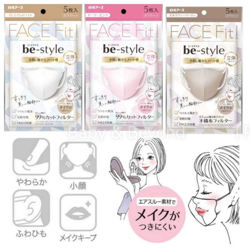 หน้ากาก​ be-style FACE Fit หน้าเรียว​ กันเครื่องสำอางเลอะ​