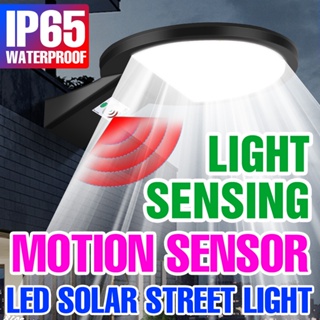 โคมไฟ LED พลังงานแสงอาทิตย์ IP65 กันน้ํา ติดผนัง กลางแจ้ง PIR เซนเซอร์จับการเคลื่อนไหว ไฟสปอตไลท์ถนน USB ขับเคลื่อนด้วยไฟสวน