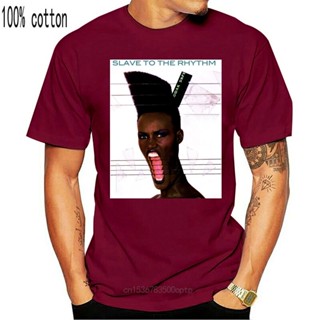 เสื้อยืดผ้าฝ้าย ขายดี เสื้อยืดลําลอง แขนสั้น พิมพ์ลายกราฟิกตัวอักษร Grace Jones Slave To The Rhythm สีขาว สําหรับผู้ชาย