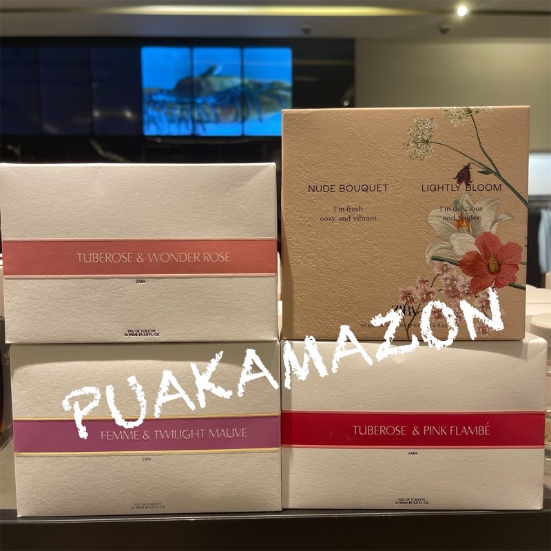 Zara น้ำหอม แพคคู่ ขวดละ 90 ml คุ้มมาก ซาร่า orchid+gardenia, nude+lightly bloom, black amber+red vanilla, femme+nuit