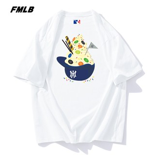 F MLB เสื้อยืดแขนสั้นลําลอง ผ้าฝ้ายแท้ สีขาว สําหรับผู้ชาย และผู้หญิง แขนสั้น