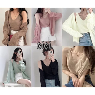 ส่งทันที Cici🍓พร้อมส่ง🍍(Z816)set 2 ชิ้น เสื้อไหมพรม+เสื้อสายเดี่ยว สุดcute มองแล้วบิ้วตี้ควีน ใส่ปุ๊ปเกาหลีเกาใจ