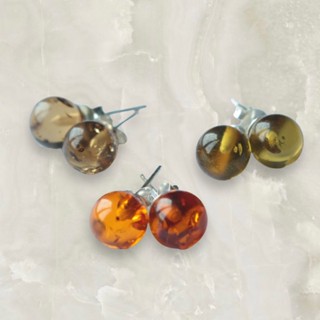 ต่างหูอำพันหรือแอมเบอร์ (Amber) ทำจากเงินแท้ 925 Sterling Silver