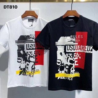 เสื้อยืดคอกลม DSQUARED2 เสื้อยืดใหม่ D2 คอโอคอสั้นแขนเสื้อแขนเสื้อผู้ชาย DT810