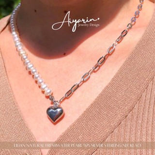 Lilian natural freshwater Pearl Necklace Rhodium Plated 925 Silver Sterling  สร้อยคอโช็คเกอร์เงินเเท้925ไข่มุกน้ำจืดเเท้