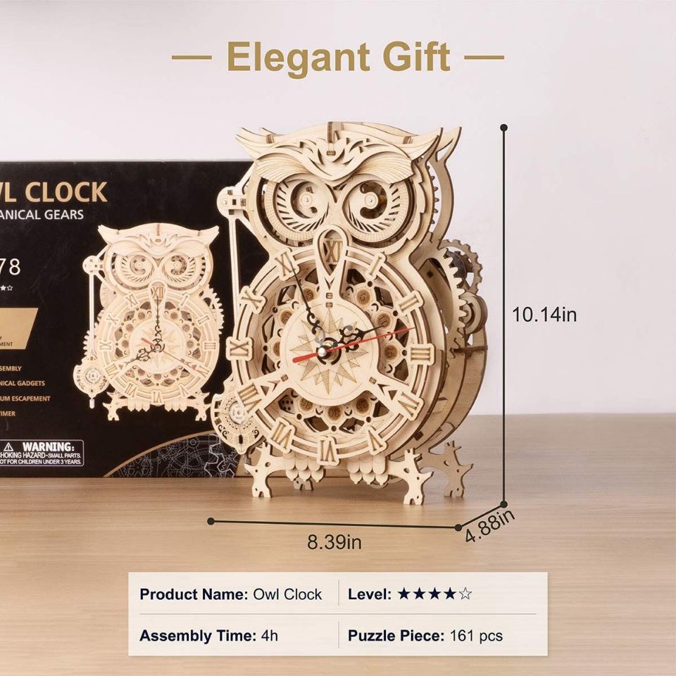 โมเดลนาฬิกาลูกตุ้มไม้ รูปนกฮูก 3d แฮนด์เมด diy ของเล่นสําหรับเด็ก