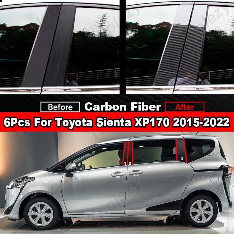 สติกเกอร์คาร์บอนไฟเบอร์ สีดํามันวาว สําหรับ Toyota Sienta XP170 2015-2022 6 ชิ้น