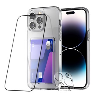 All-in-one CardPocket Case compatiable with iPhone14Plus/14Pro/14Promax [Case+Screen Protector+ Camera Protector]