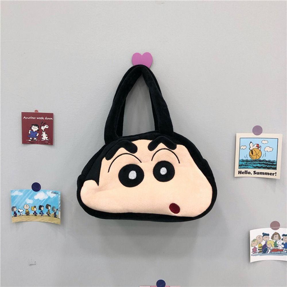 Jsjjingp ผู้หญิงอะนิเมะกระเป๋าถือสําหรับสาวน่ารัก Kawaii Crayon Shin Chan ตุ๊กตาการ์ตูนขนาดใหญ่ความจุแขวนแป้งกระเป๋าไหล่กระเป๋า