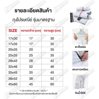 [100ใบ] ซองไปรษณีย์พลาสติก ขนาด 35x45 38x52 45x60 สีขาว ไซส์ใหญ่