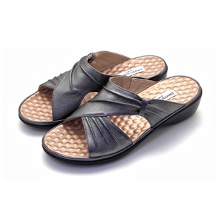 Pierre Cardin รองเท้าผู้หญิง รองเท้าแตะ รองเท้าแตะเพื่อสุขภาพ นุ่มสบาย ผลิตจากหนังแท้ สีเทา รุ่น 23SS294