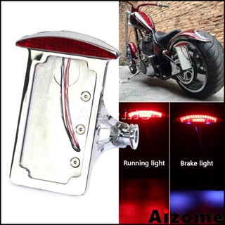 1x Motorcycle 1&amp;quot;&amp;amp;7/8&amp;quot; Axles Side License Plate Holder LED Runing Lamp Brake Tail Light For Harley Cafe Rac