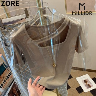 Zore เสื้อยืด แขนสั้น สีพื้น สไตล์เกาหลี เซ็กซี่ ฤดูร้อน สําหรับผู้หญิง