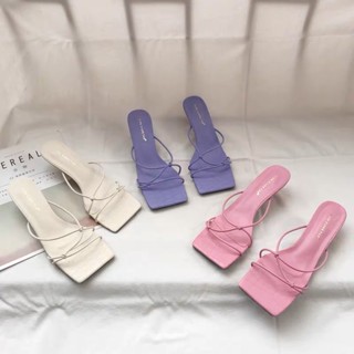 croc knot kitten heel mule sandals รองเท้าส้นสูง
