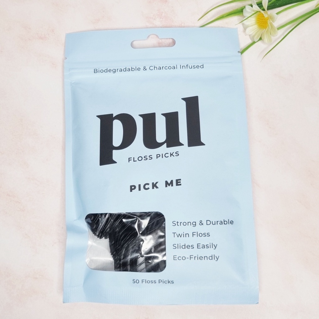 [PUL®] Pick Me Biodegradable Charcoal Infused Floss Picks 50 Floss Picks ไหมขัดฟันชาร์โคล