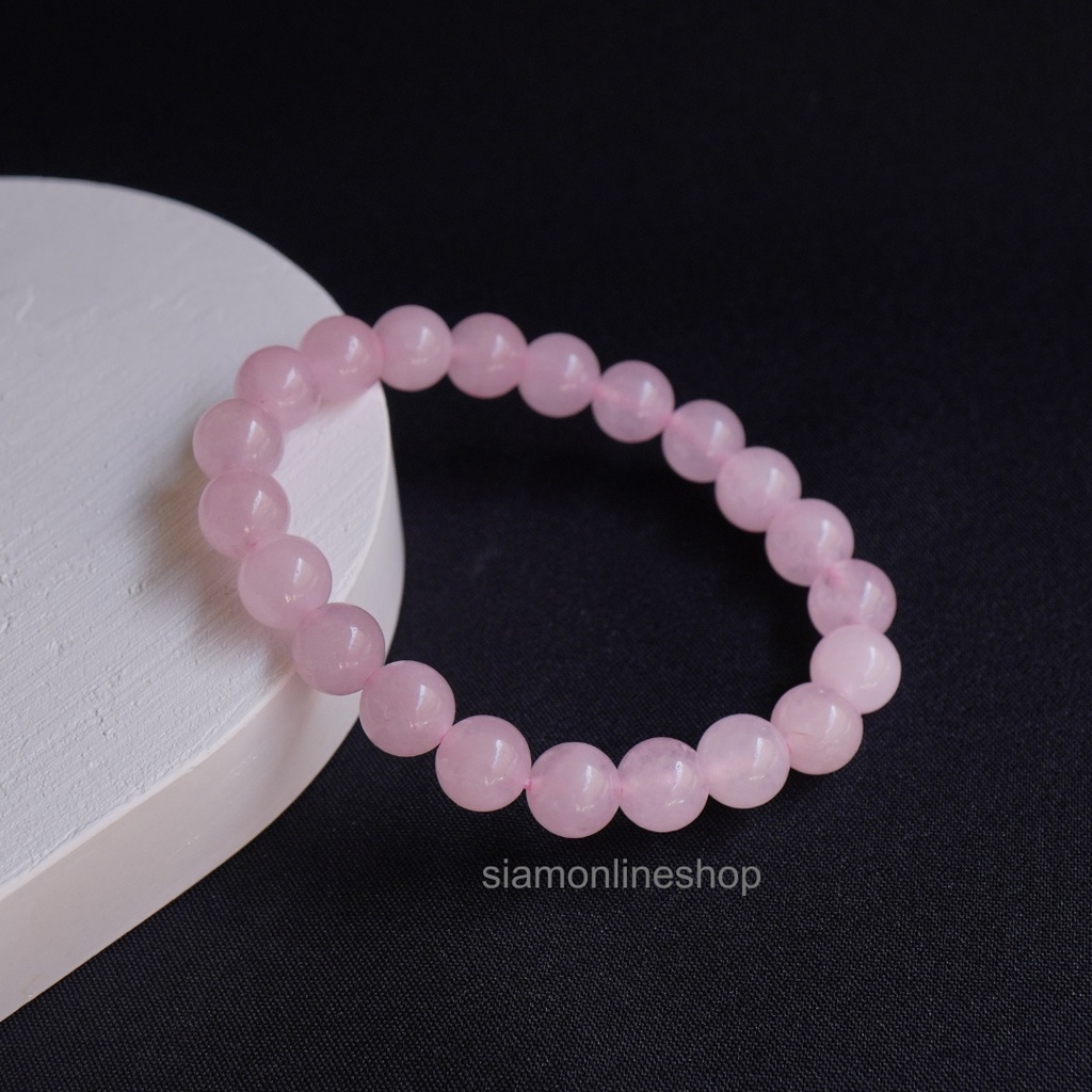 ROSEQUARTZ หินโรสควอตซ์ เลือกขนาดเม็ดหินได้ (4-12 มม.) หินแห่งความรัก และการให้อภัย สร้อยข้อมือหินแท้ by siamonlineshop