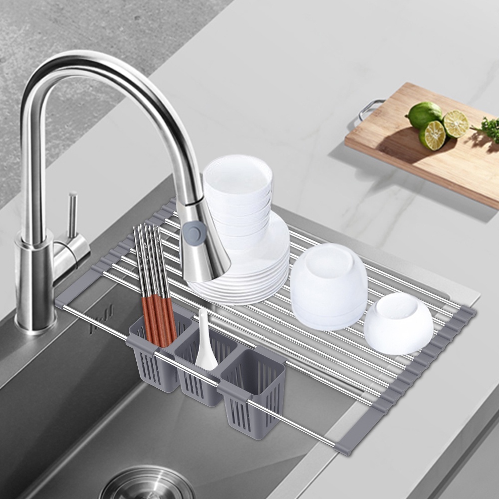 Retractable shelf  Multipurpose Foldable Dish Drying Rack Drainer Over Sink Rack Tray Drainer RollUp