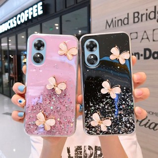 ใหม่ พร้อมส่ง เคสโทรศัพท์มือถือ ซิลิโคนนิ่ม ใส ลายผีเสื้อ กลิตเตอร์ สําหรับ OPPO A58 A78 4G A584G 2023